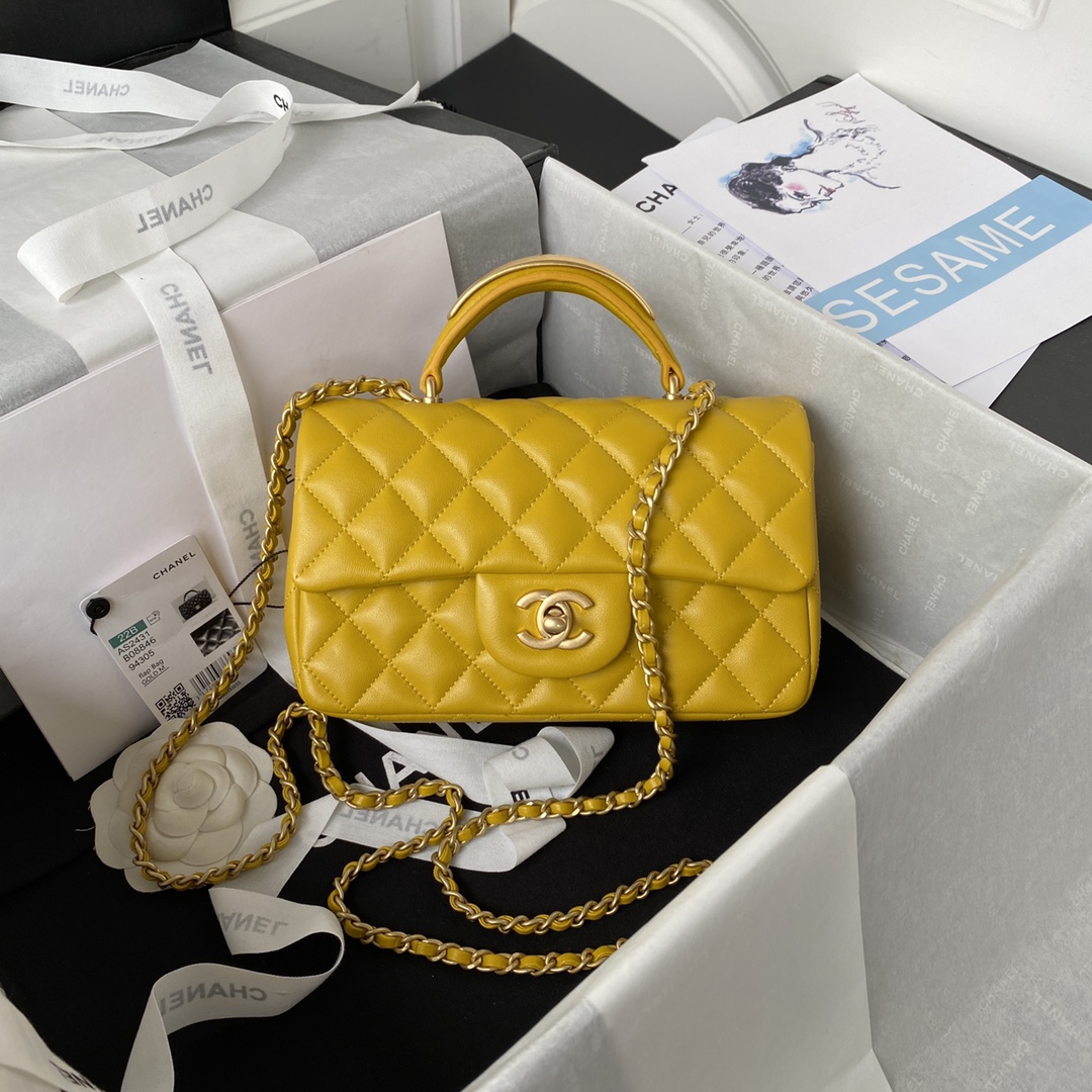 Small Classic Flap Lambskin Handbag Shoulder Bag AS2431 Yellow